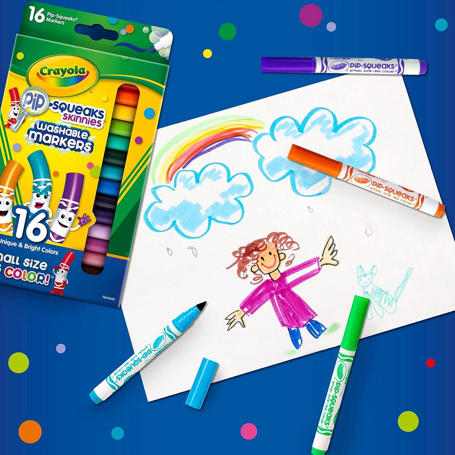 imageCrayola Pip Squeaks Skinnies Washable Marker Set 16ct Mini Markers for Toddlers Thin Coloring Markers for Kids Toddler Arts ampamp Craft Supplies1 Count Pack of 2