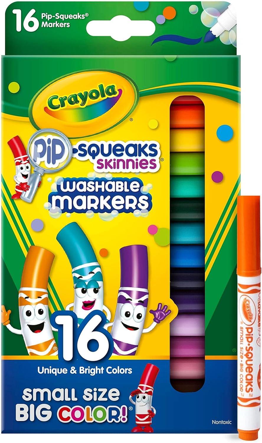 imageCrayola Pip Squeaks Skinnies Washable Marker Set 16ct Mini Markers for Toddlers Thin Coloring Markers for Kids Toddler Arts ampamp Craft Supplies1 Count Pack of 2