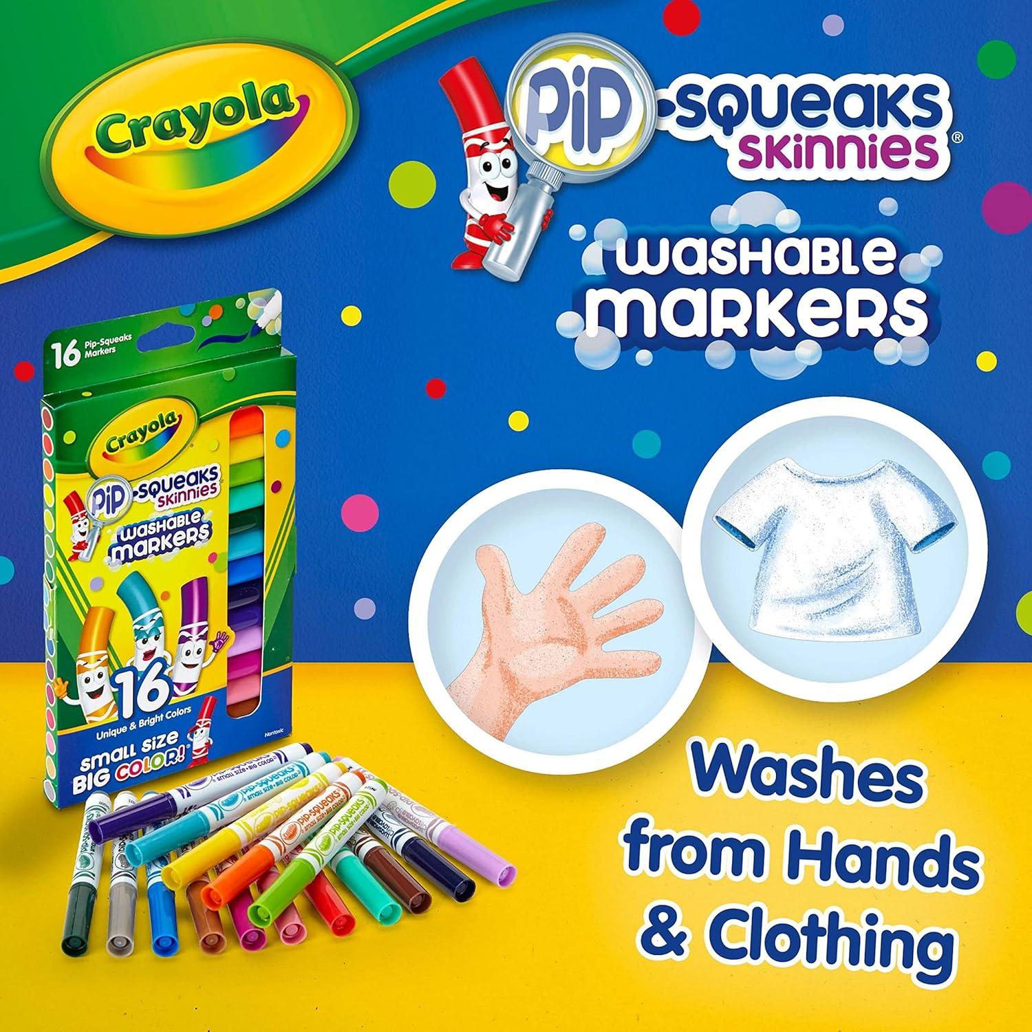 imageCrayola Pip Squeaks Skinnies Washable Marker Set 16ct Mini Markers for Toddlers Thin Coloring Markers for Kids Toddler Arts ampamp Craft Supplies1 Count Pack of 2