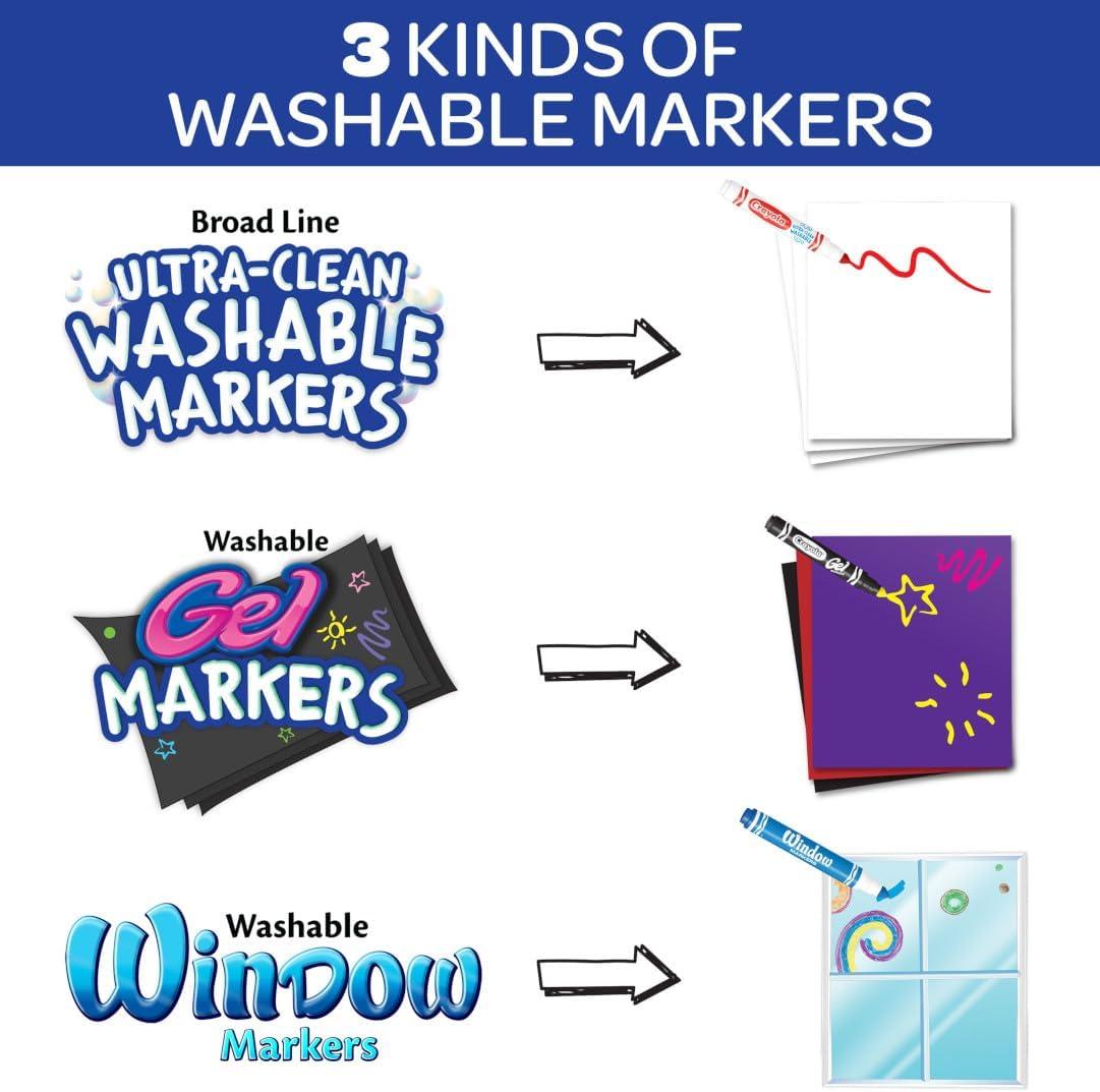 imageCrayola Washable Broad Line Marker Variety Set 64ct UltraClean Window ampamp Gel FX Markers for Kids Coloring Supplies for Arts ampamp Crafts Ages 3 4 5