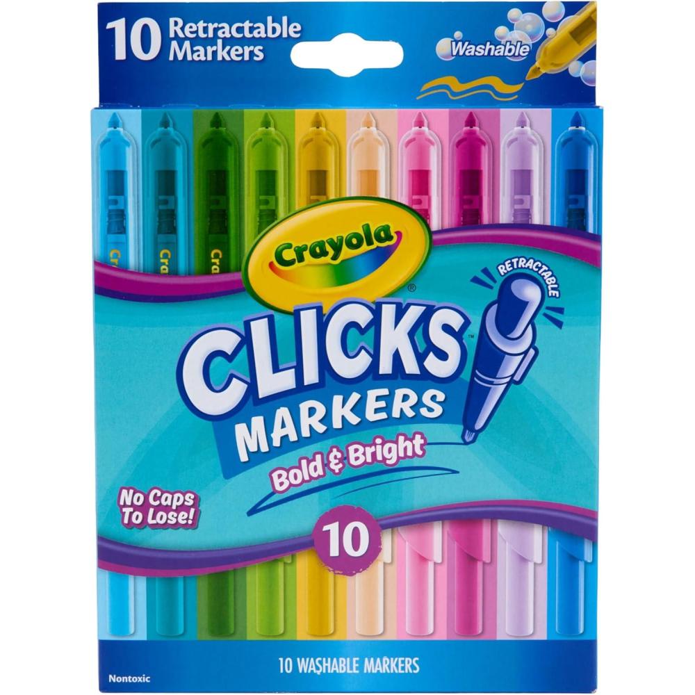 imageCrayola Clicks Retractable Markers  Bold 10ct Stocking Stuffers for Kids ampamp Toddlers Christmas Gifts for Grandkids No Dry Washable Markers for KidsBold  Bright