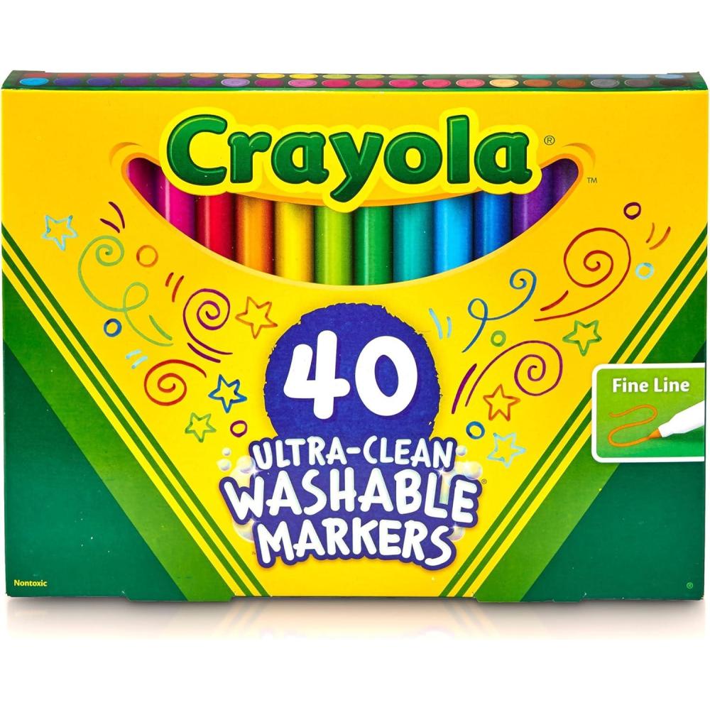 imageCrayola Ultra Clean Fine Line Washable Markers 40ct Colored Markers for Kids Fine Tip Coloring Book Art Supplies Gifts for Kids Ages 3 4 5Fine Line Markers