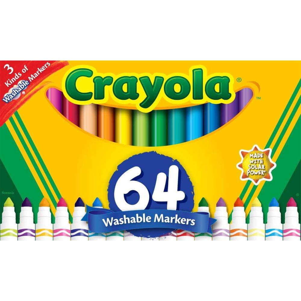 imageCrayola Washable Broad Line Marker Variety Set 64ct UltraClean Window ampamp Gel FX Markers for Kids Coloring Supplies for Arts ampamp Crafts Ages 3 4 5