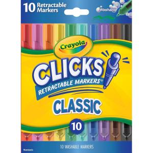 Crayola Clicks Retractable Markers – Bold (10ct), Stocking Stuffers for Kids & Toddlers, Christmas Gifts for Grandkids, No Dry Washable Markers for Kids(Classics)