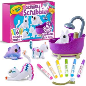 Crayola Scribble Scrubbies Glam Pack (4 Pets), Holiday for Kids, Washable Pet Care Toy, Coloring Animal Craft, Stocking Stuffer Toys for Girls & Boys, 3+(Glam Pack)