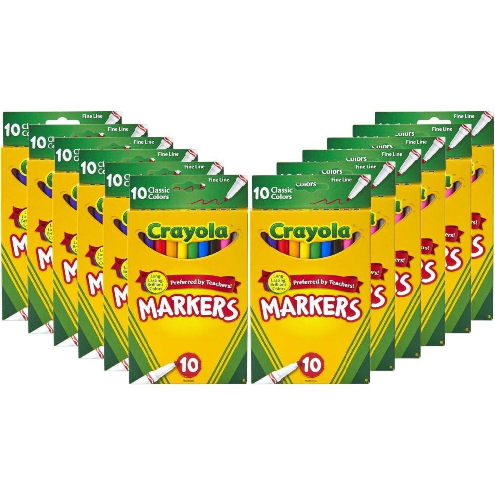 imageCrayola Fine Line Markers for Kids 12 Boxes Bulk Coloring Markers for School 10 Assorted Colors Essential Teacher Classroom Supplies Ages 3 4 5Markers Bulk