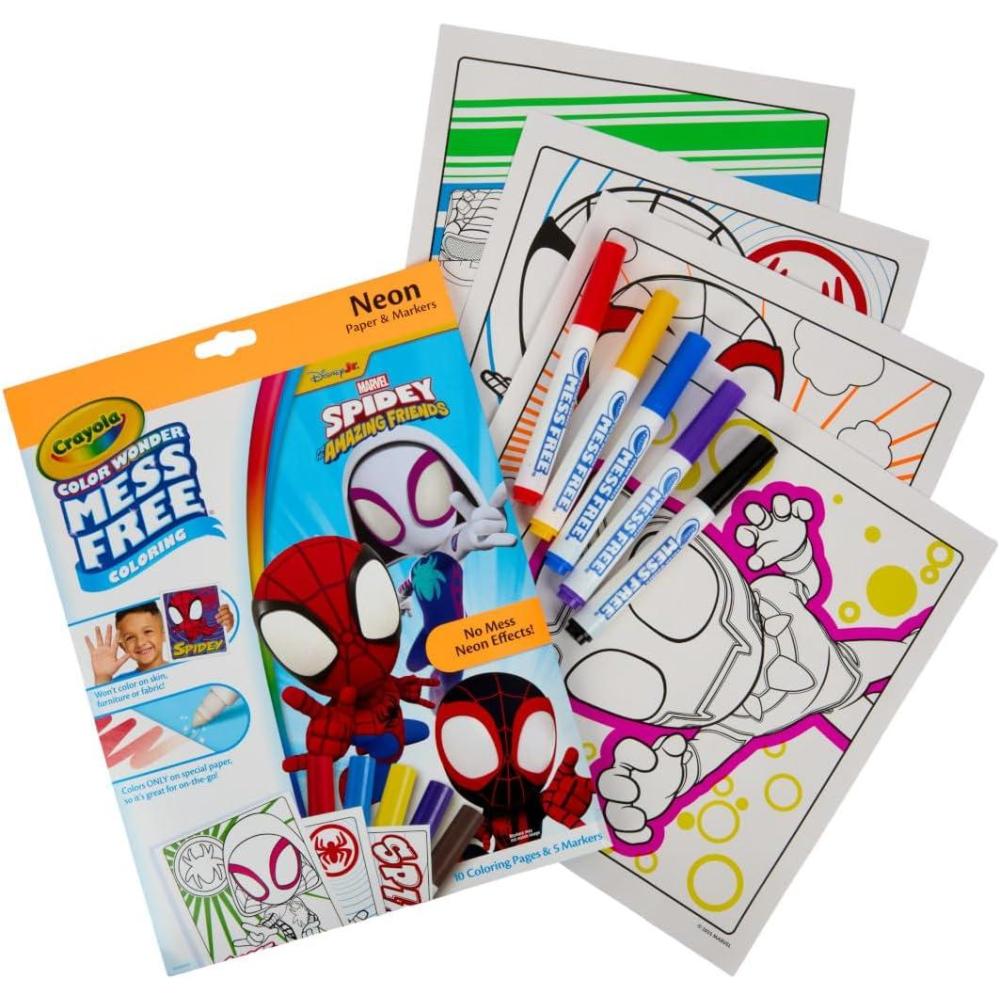 imageCrayola Spiderman Color Wonder Coloring Set 18 Spiderman Mess Free Coloring Pages for Toddlers Spiderman Toys Gifts for KidsNeon Box Set