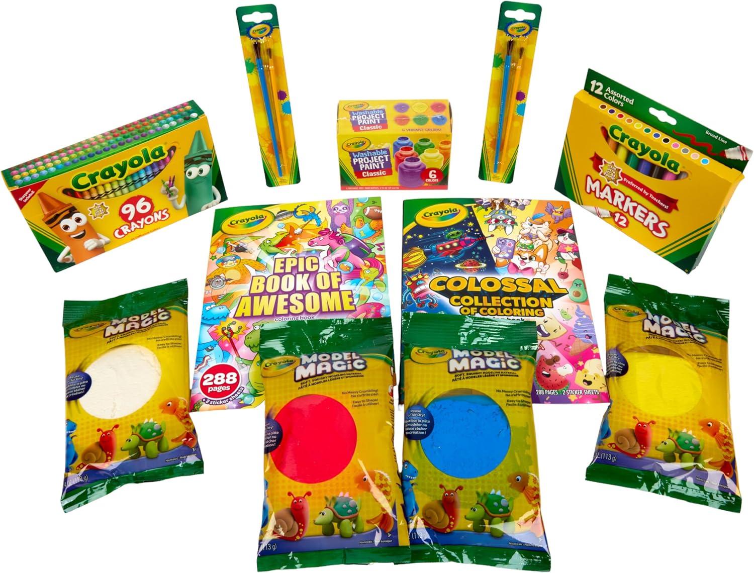 imageCrayola Art Set for Kids 125pcs Art Supplies Kit with Giant Coloring Books Washable Paints Markers ampamp Storage Box Holiday ampamp Christmas Gift for Kids Ages 5 Amazon Exclusive