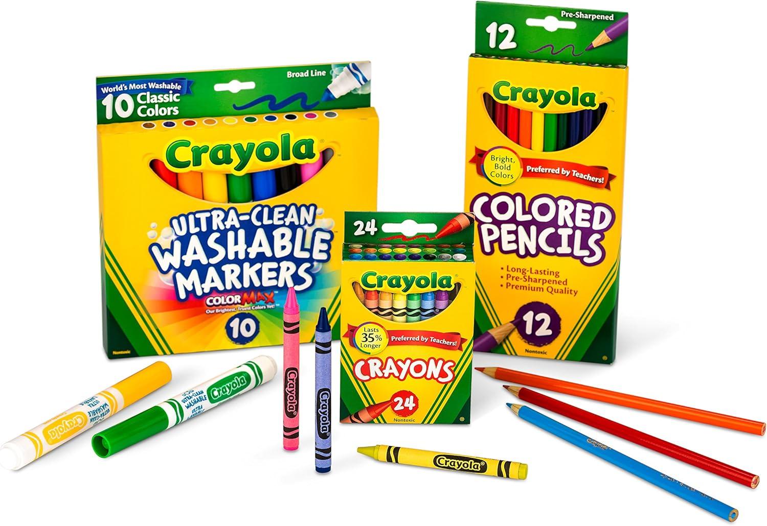 imageCrayola Back To School Supplies Grades 35 Ages 7 8 9 10 Contains 24 Crayons 10 Washable Broad Line Markers and 12 Colored Pencils Amazon Exclusive