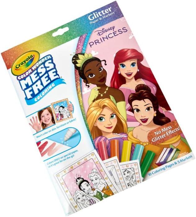imageCrayola Color Wonder Disney Princess Glitter Coloring Pages ampamp Mess Free Markers Coloring Set Gift for Toddlers 3 ampamp Up