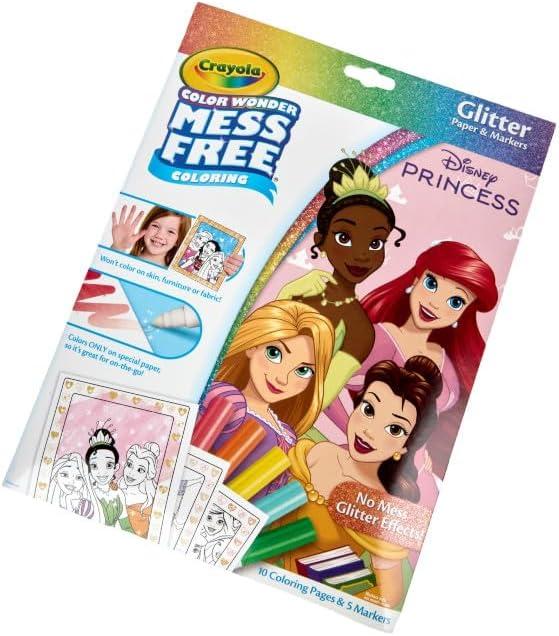 imageCrayola Color Wonder Disney Princess Glitter Coloring Pages ampamp Mess Free Markers Coloring Set Gift for Toddlers 3 ampamp Up