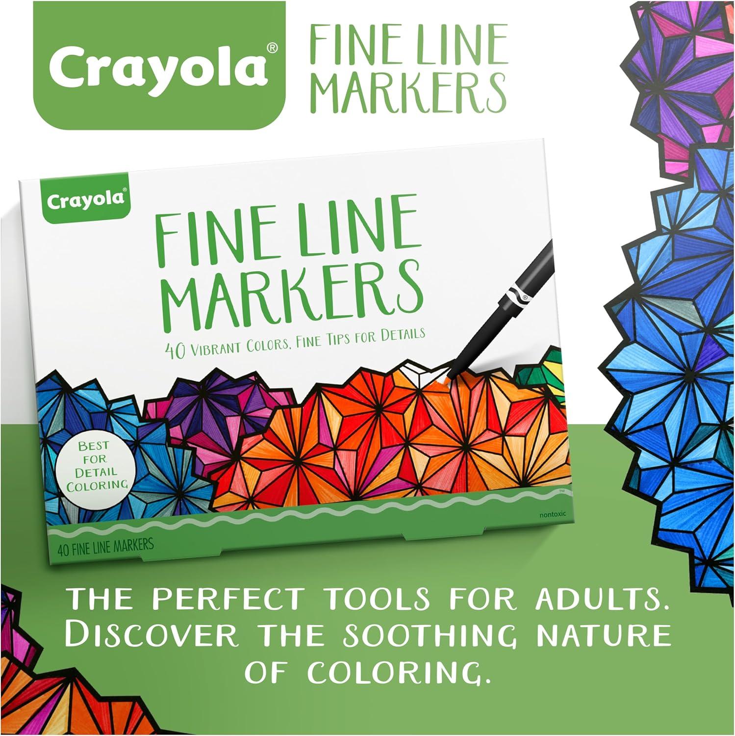 imageCrayola Fine Line Markers for Adults 40ct Skinny Marker Set for Adult Coloring Books Stocking Stuffer for Teens Aesthetic Art Supplies Stress Relief Activity