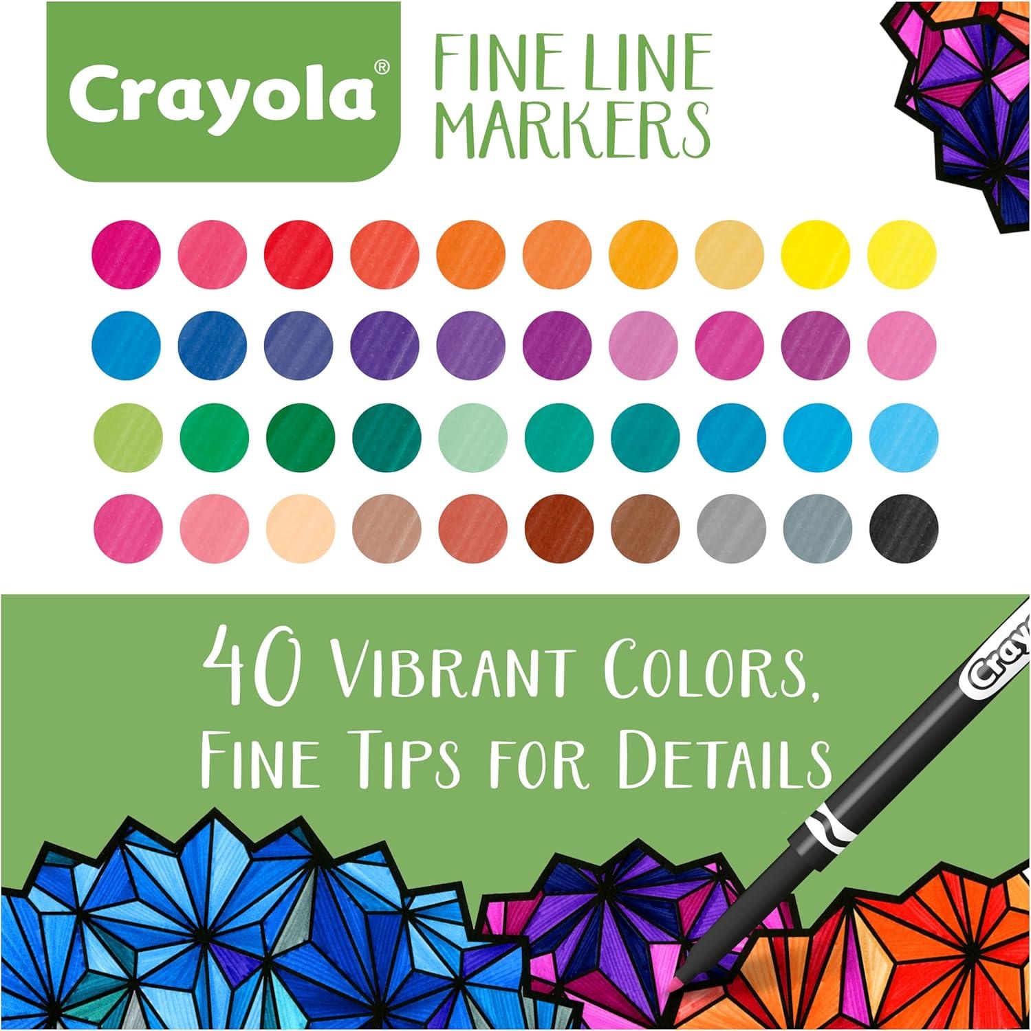 imageCrayola Fine Line Markers for Adults 40ct Skinny Marker Set for Adult Coloring Books Stocking Stuffer for Teens Aesthetic Art Supplies Stress Relief Activity