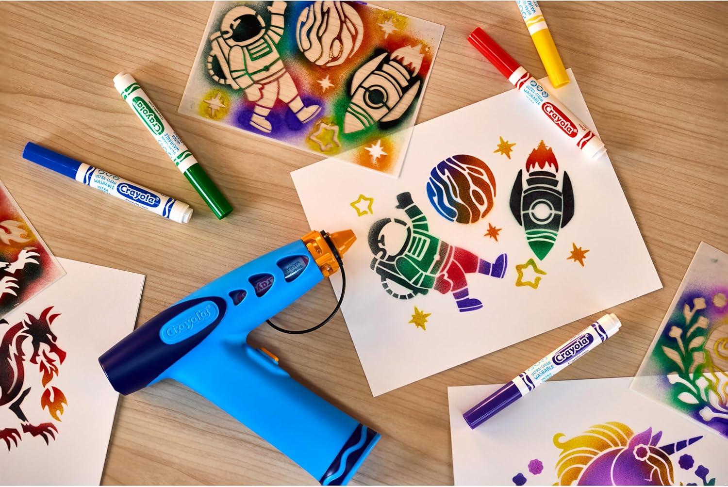 imageCrayola Marker Airbrush Spray Art Kit BatteryPowered Sprayer with 8 Washable Markers ampamp 5 Stencils Holiday for Kids DIY Craft Set Ages 6