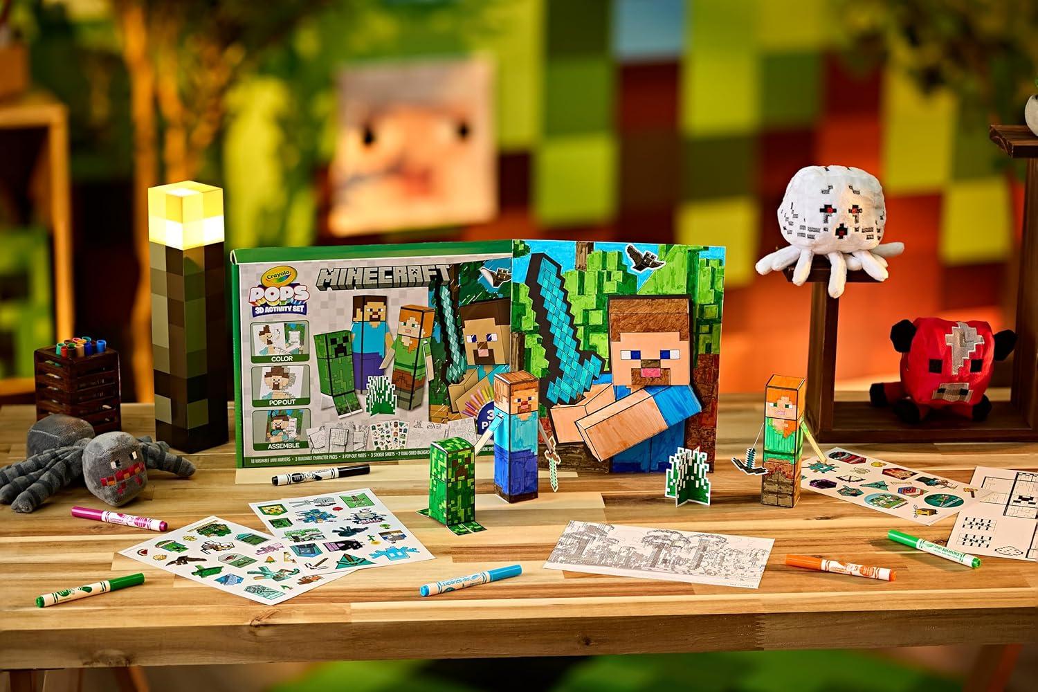 imageCrayola Minecraft POPs 3D Art Kit for Kids Create 3D Characters Coloring Activity Set with Markers ampamp Stickers Minecraft Toys Gift for Boys ampamp Girls