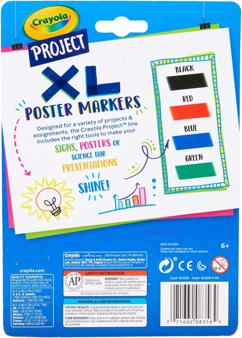 imageCrayola XL Poster Markers Assorted Classic Colors School Supplies 4 CountClassic