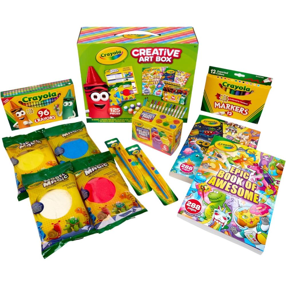 imageCrayola Art Set for Kids 125pcs Art Supplies Kit with Giant Coloring Books Washable Paints Markers ampamp Storage Box Holiday ampamp Christmas Gift for Kids Ages 5 Amazon Exclusive