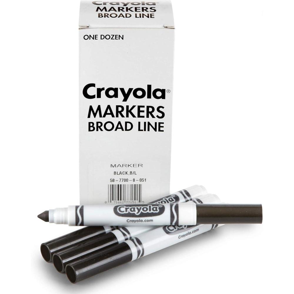 imageCrayola Broad Line Markers  Black 12ct Markers for Kids Bulk School Supplies for Teachers Nontoxic Marker Refill with Reusable BoxBlack