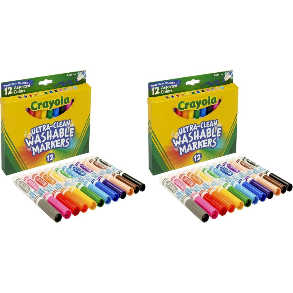 imageCrayola Broad Line Markers 12 Count Washable Markers for Kids Assorted Colors Arts ampamp Crafts Supplies For Coloring Books ampamp Art Projects Ages 312 Count Pack of 2