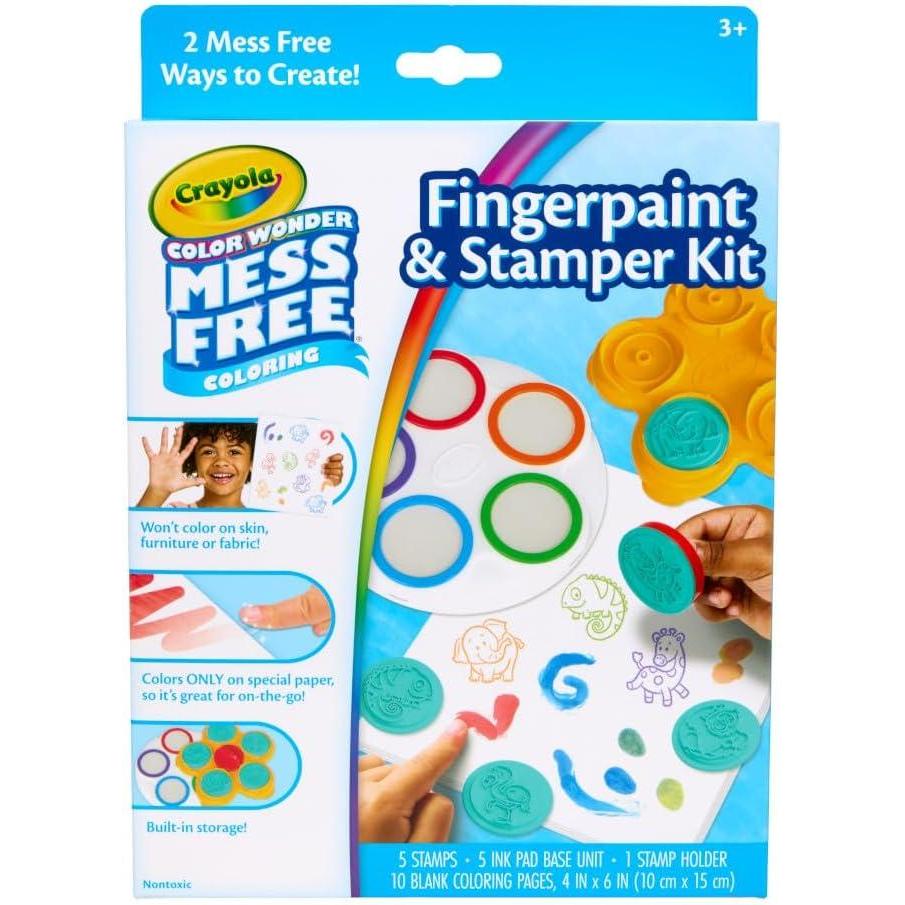 imageCrayola Color Wonder Mess Free Fingerpaint ampamp Stamper Kit Safari Stamps for Kids Color Reveal Ink Toddler Activity Gifts 3Fingerpaint  Stamper Kit