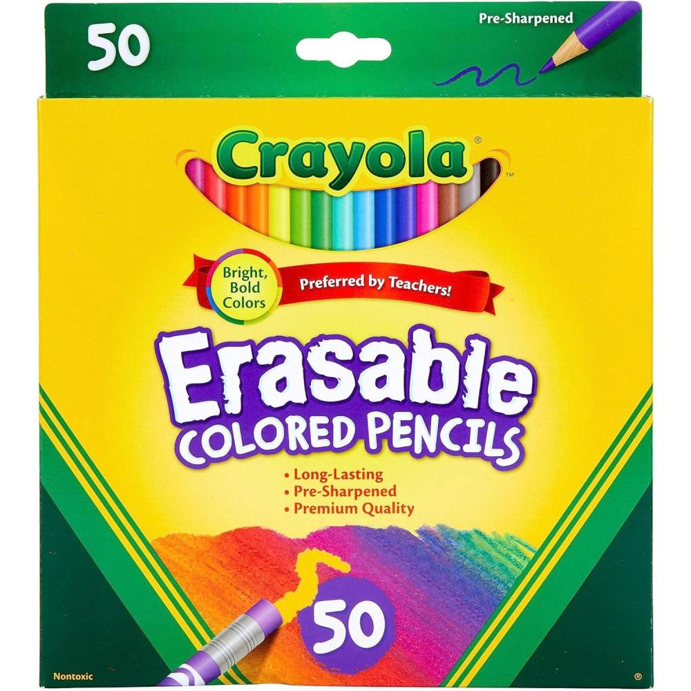 imageCrayola Erasable Colored Pencils 50ct Bulk Colored Pencil Set Pencils for Adult Coloring Books Art Supplies Holiday Gift for Teens 6 7 8 Amazon ExclusiveErasable Colored Pencils