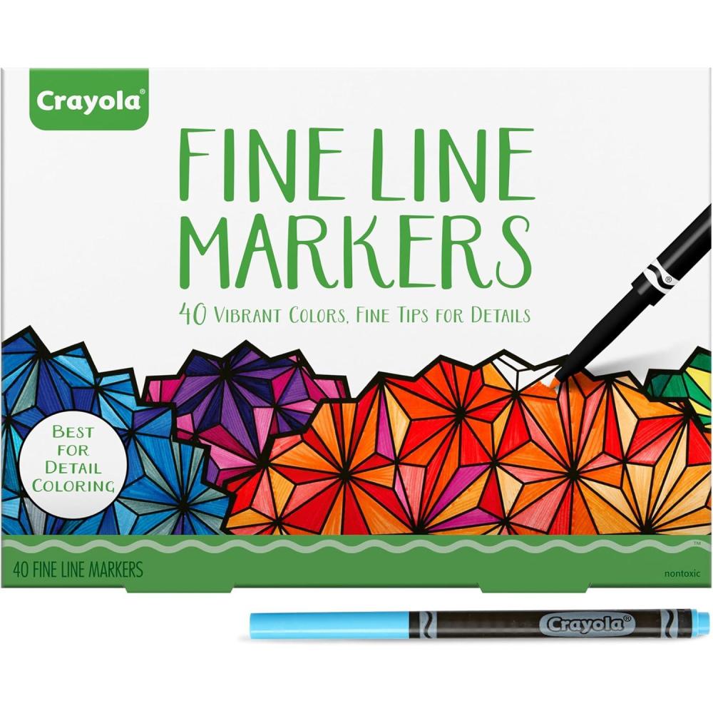 imageCrayola Fine Line Markers for Adults 40ct Skinny Marker Set for Adult Coloring Books Stocking Stuffer for Teens Aesthetic Art Supplies Stress Relief Activity