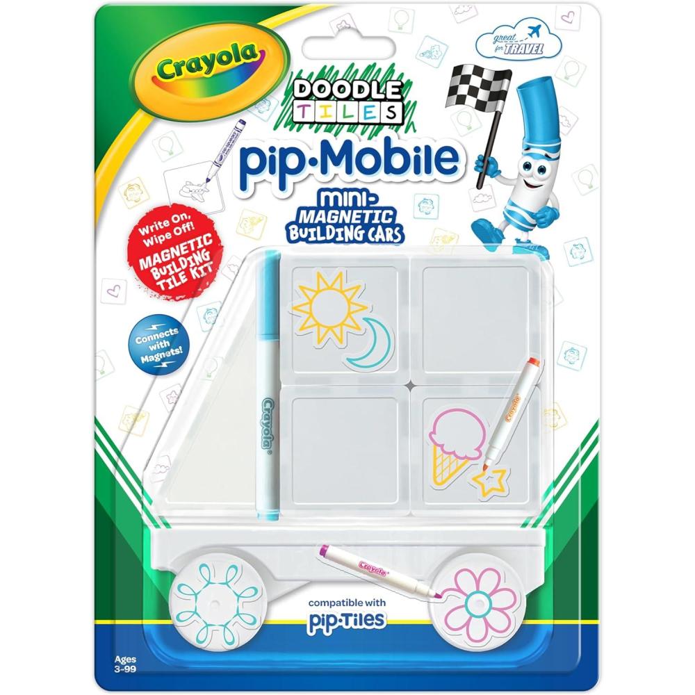 imageCrayola PIPMobile Rolling Chassis for Magnetic Building Tiles  Add Wheels to Crayola PIPTile Sets  STEM Learning Toy for Kids Ages 3  Creative Reusable Educational Travel Toy Doodle