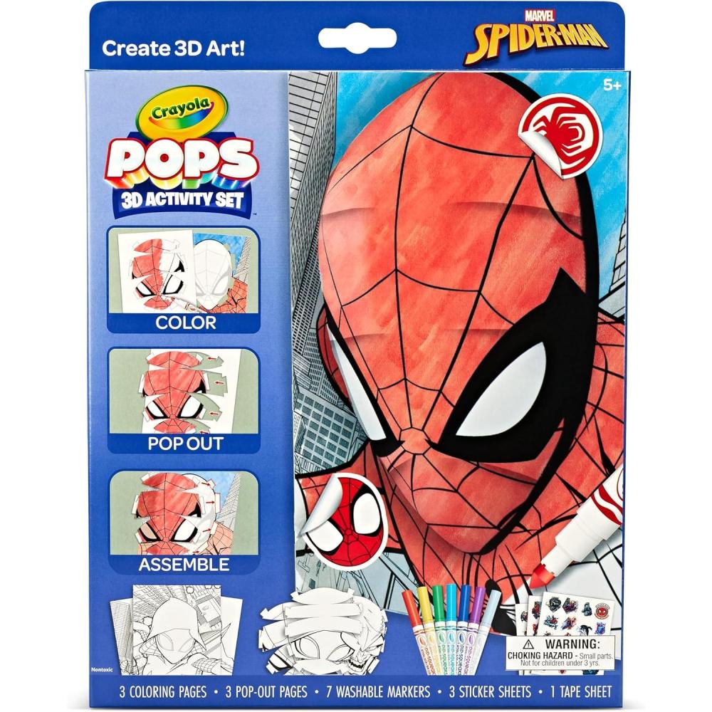 imageCrayola POPs 3D Kids Art Set Spiderman Coloring Book Alternative Gift for Boys ampamp Girls Ages 5Spiderman