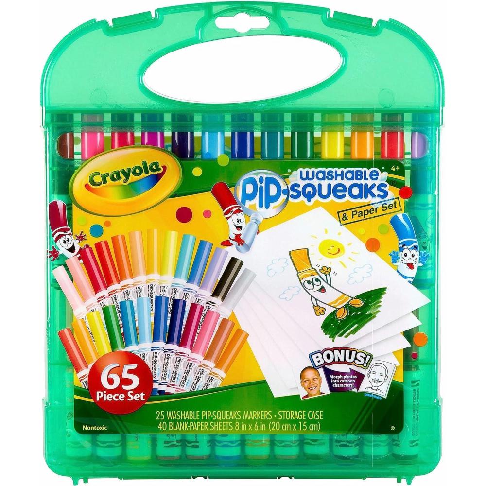 imageCrayola PipSqueaks Washable Marker Set 65ct Holiday ampamp Christmas Gifts for Kids Coloring Set Art Supplies for Kids Drawing ampamp Craft Kit Travel Activity 4Pip Squeak Markers