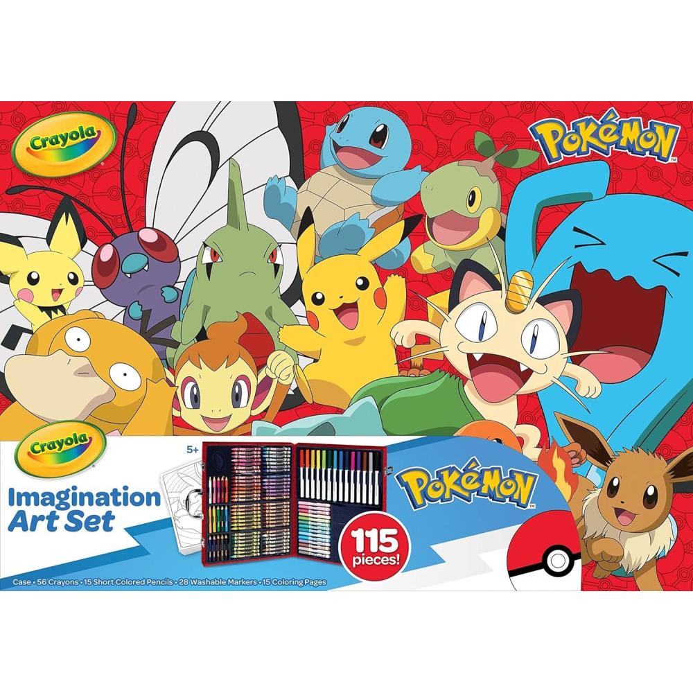 imageCrayola Pokemon Art Kit for Kids 45pcs Pokemon Coloring Book Pages Pokemon Stickers for Kids Pokemon Toys Gift for kids Ages 4Pokemon