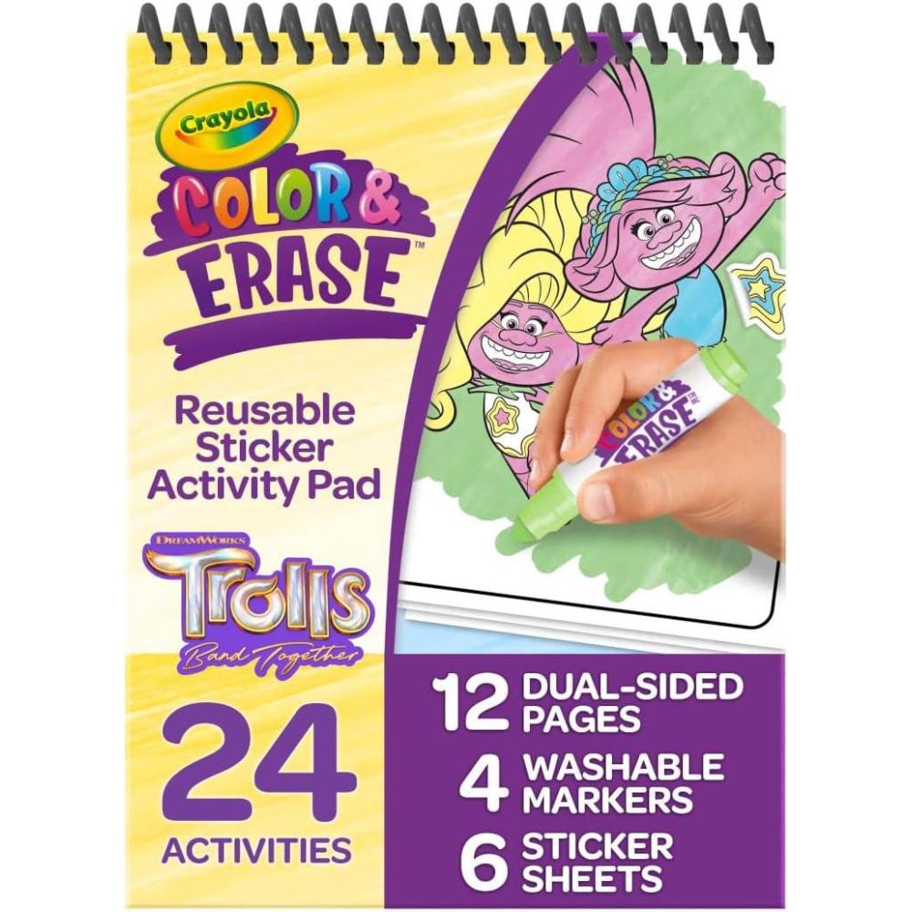 imageCrayola Trolls Color ampamp Erase Sticker Activity Pad 12 Reusable Trolls Coloring Pages ampamp 100 Stickers GiftColor  Erase