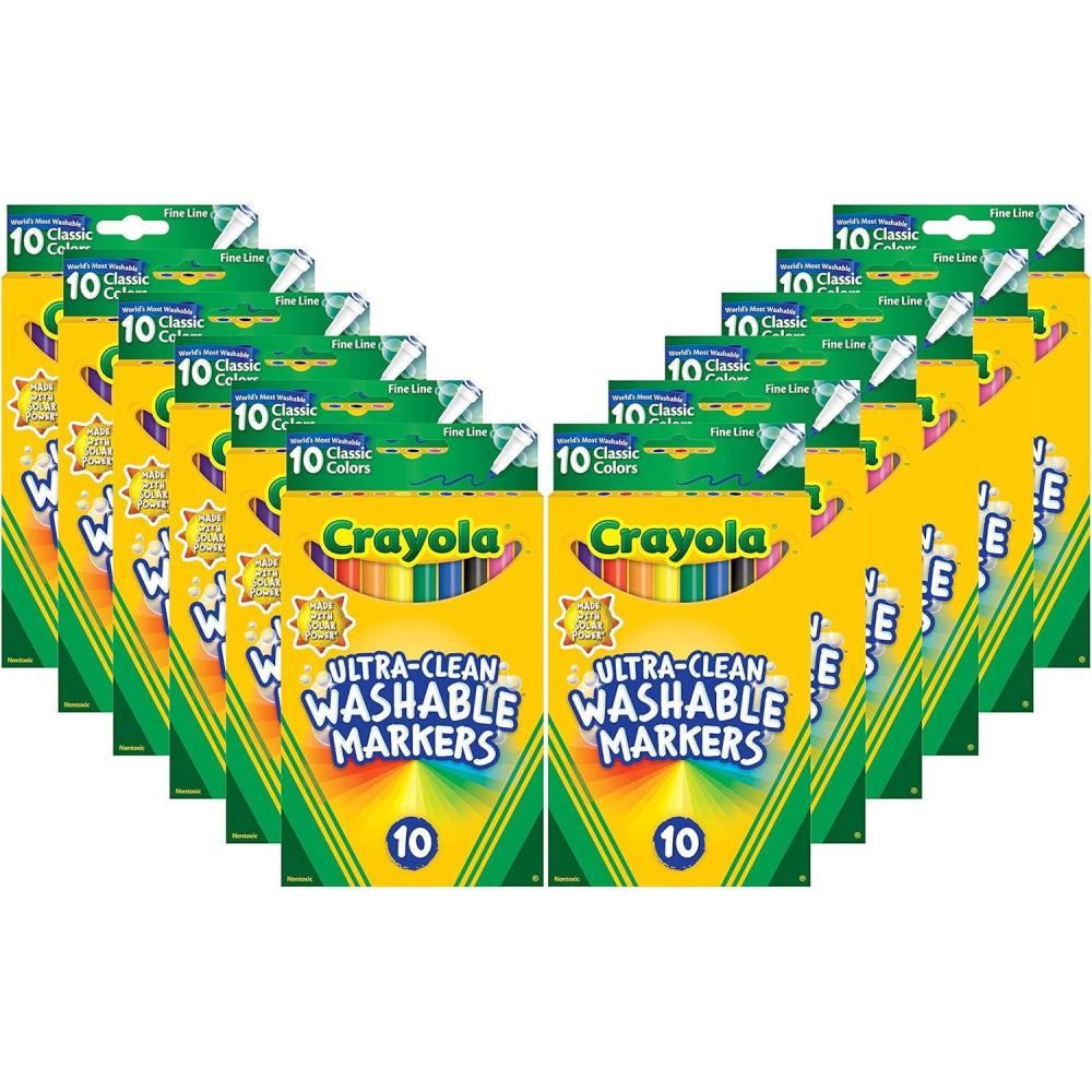 imageCrayola Ultra Clean Washable Markers  12 Pack 10ct Bulk Fine Line Markers for Classrooms Kids Nontoxic
