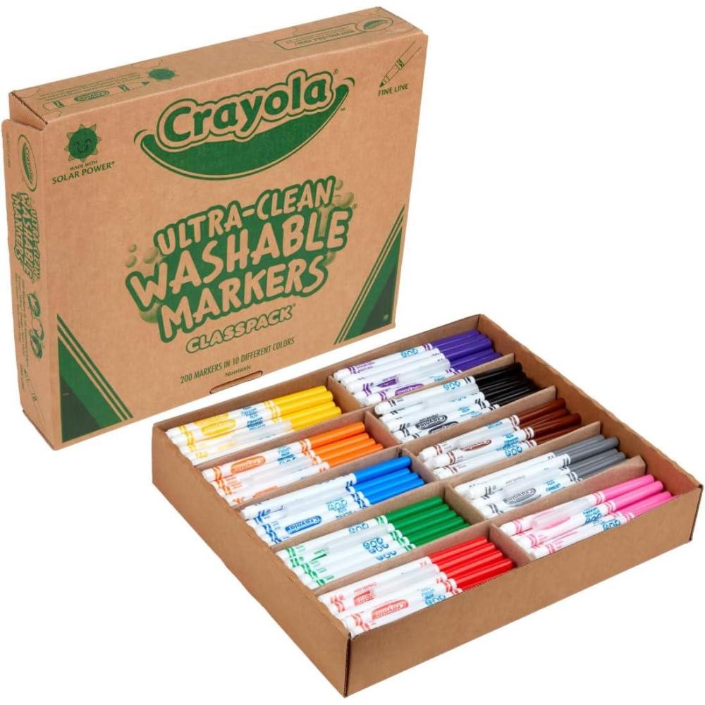 imageCrayola Ultra Clean Washable Markers Classpack 200ct 10 Assorted Colors Bulk Markers for Preschool Kindergarten Elementary Classrooms Ages 3 4 5Fine Line