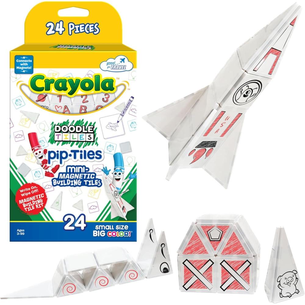 imageCreateOn Crayola Doodle PIP Magnetic Tiles Mini Building Set for Kids Magnetic Tiles Kids Building Toys STEM ampamp Montessori Toys for Boys and Girls Ages 3 24Piece Set Doodle