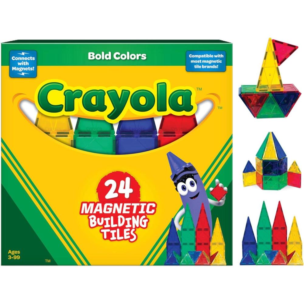 imageCreateOn Crayola Glitter Magnetic Tiles Building Set for Kids Magnetic Tiles Kids Building Toys STEM ampamp Montessori Toys for Boys and Girls Ages 3 24Piece Set GlitterBold