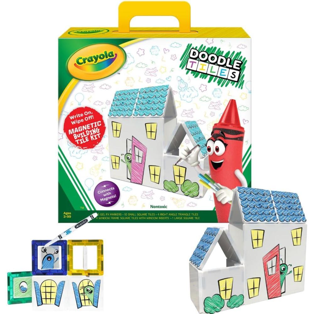 imageCreateOn Crayola Glitter Magnetic Tiles Building Set for Kids Magnetic Tiles Kids Building Toys STEM ampamp Montessori Toys for Boys and Girls Ages 3 24Piece Set GlitterDoodle