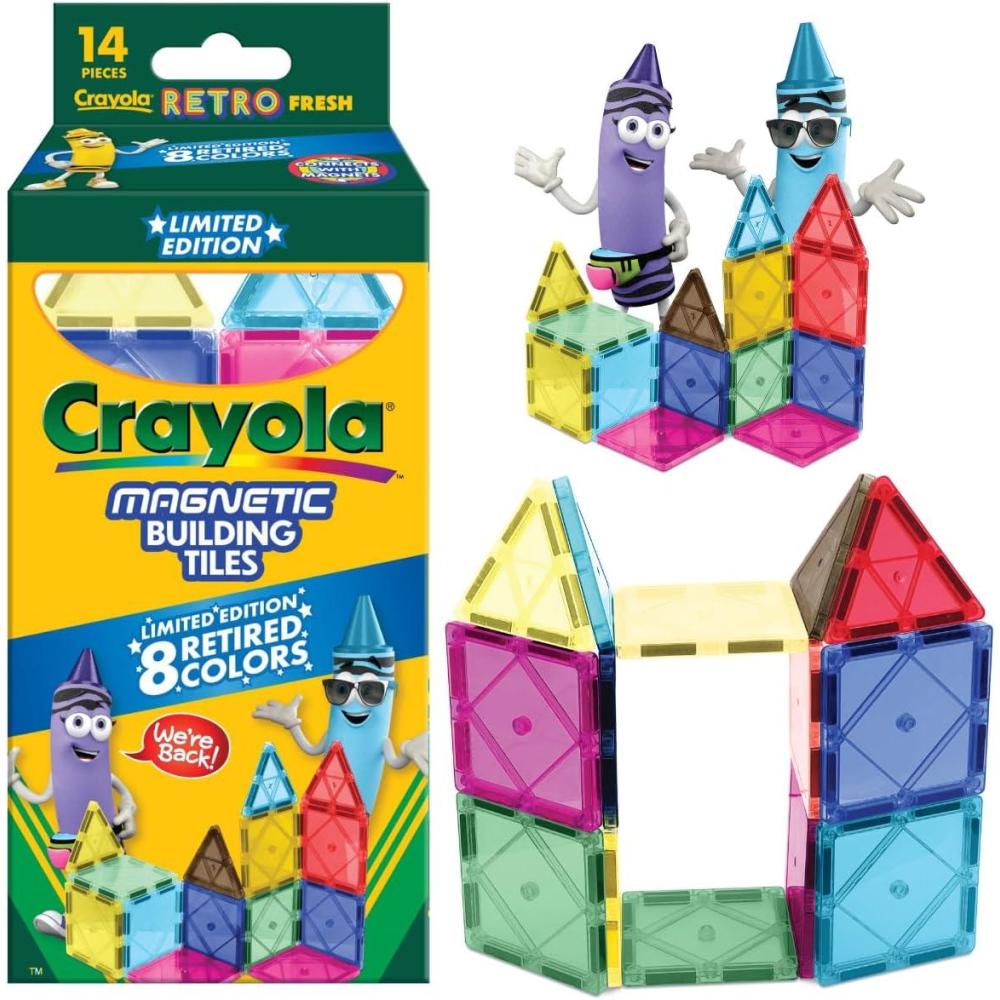 imageCreateOn Crayola Holiday Glitter Magnetic Tiles Building Set for Kids Magnetic Building Toys for Kids STEM Travel Toys for Boys and Girls Ages 3 14Piece Set Holiday GlitterRetro