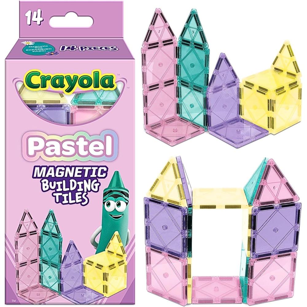 imageCreateOn Crayola Holiday Glitter Magnetic Tiles Building Set for Kids Magnetic Building Toys for Kids STEM Travel Toys for Boys and Girls Ages 3 14Piece Set Holiday GlitterPastel