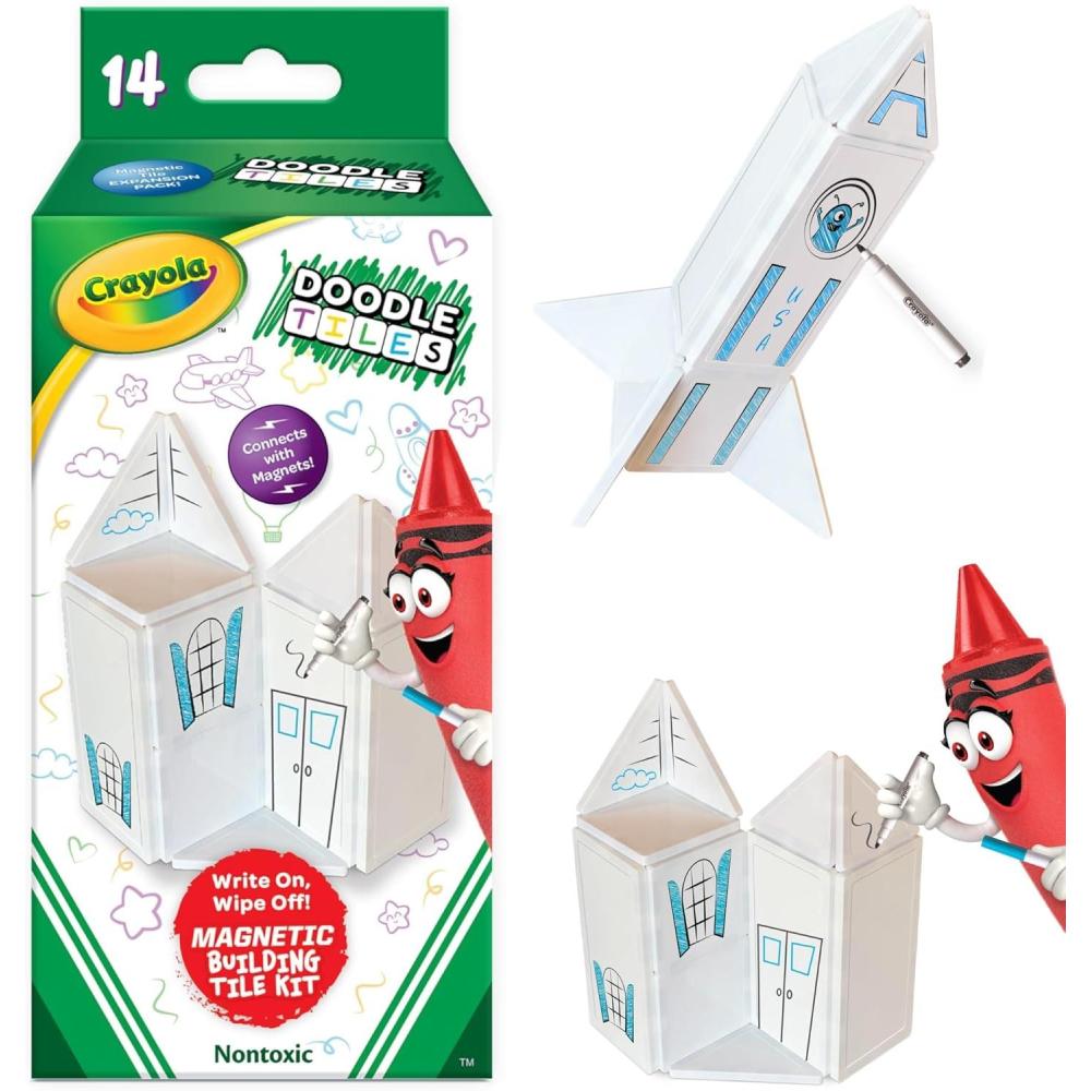 imageCreateOn Crayola Holiday Glitter Magnetic Tiles Building Set for Kids Magnetic Building Toys for Kids STEM Travel Toys for Boys and Girls Ages 3 14Piece Set Holiday GlitterDoodle