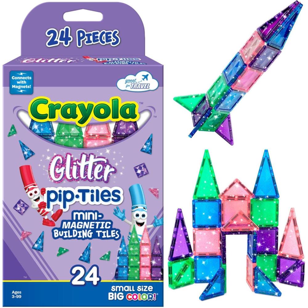imageCreateOn Crayola Mini Magnetic PIPTiles Building Set for Kids Magnetic Building Toys for Kids STEM Travel Toys for Boys and Girls Ages 3 24Piece Set Glitter