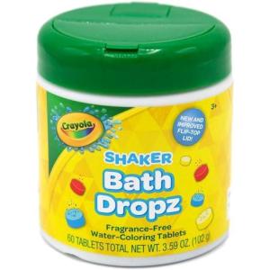 Crayola Color Bath Dropz for Ages 3 and Up, Colorful Bath Bombs Fizzies for Kids, Fragrance Free, 60 Tablets, New Improved Flip-Top Shaker Container