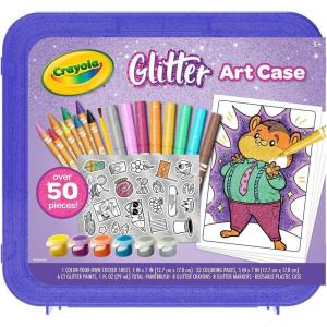 Crayola Neon Art Case (50+pcs), Holiday for Boys & Girls, Neon Paint, Markers & Crayons, Kids Glow in The Dark Art Set, Ages 5+(Glitter)