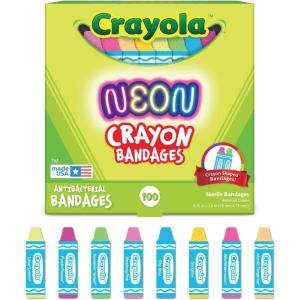 Crayola Shaped Neon Antibacterial Bandages for Kids, 100 CT – Adhesive Bandages for Minor Cuts, Scrapes, & Burns. Great Stocking Stuffer or White Elephant Gift