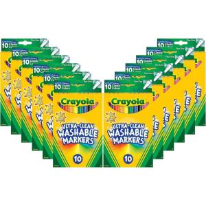 Crayola Ultra Clean Washable Markers – 12 Pack (10ct), Bulk Fine Line Markers for Classrooms, Kids, Nontoxic