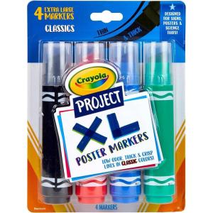 Crayola XL Poster Markers, Assorted Classic Colors, School Supplies, 4 Count(Classic)