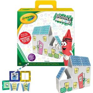 CreateOn Crayola Glitter Magnetic Tiles, Building Set for Kids, Magnetic Tiles, Kids’ Building Toys, STEM & Montessori Toys for Boys and Girls Ages 3+, 24-Piece Set (Glitter)(Doodle)