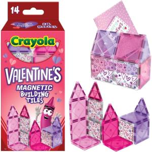CreateOn Crayola Holiday Glitter Magnetic Tiles, Building Set for Kids, Magnetic Building Toys for Kids, STEM Travel Toys for Boys and Girls Ages 3+, 14-Piece Set (Holiday Glitter)(Red)