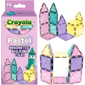 CreateOn Crayola Holiday Glitter Magnetic Tiles, Building Set for Kids, Magnetic Building Toys for Kids, STEM Travel Toys for Boys and Girls Ages 3+, 14-Piece Set (Holiday Glitter)(Pastel)