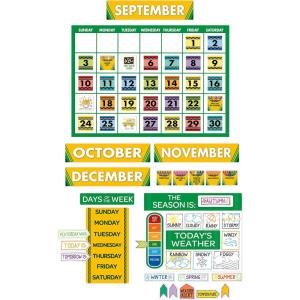 Eureka Crayola Colors and Shapes Classroom Calendar Bulletin Board Set for Teachers, 28 Pieces