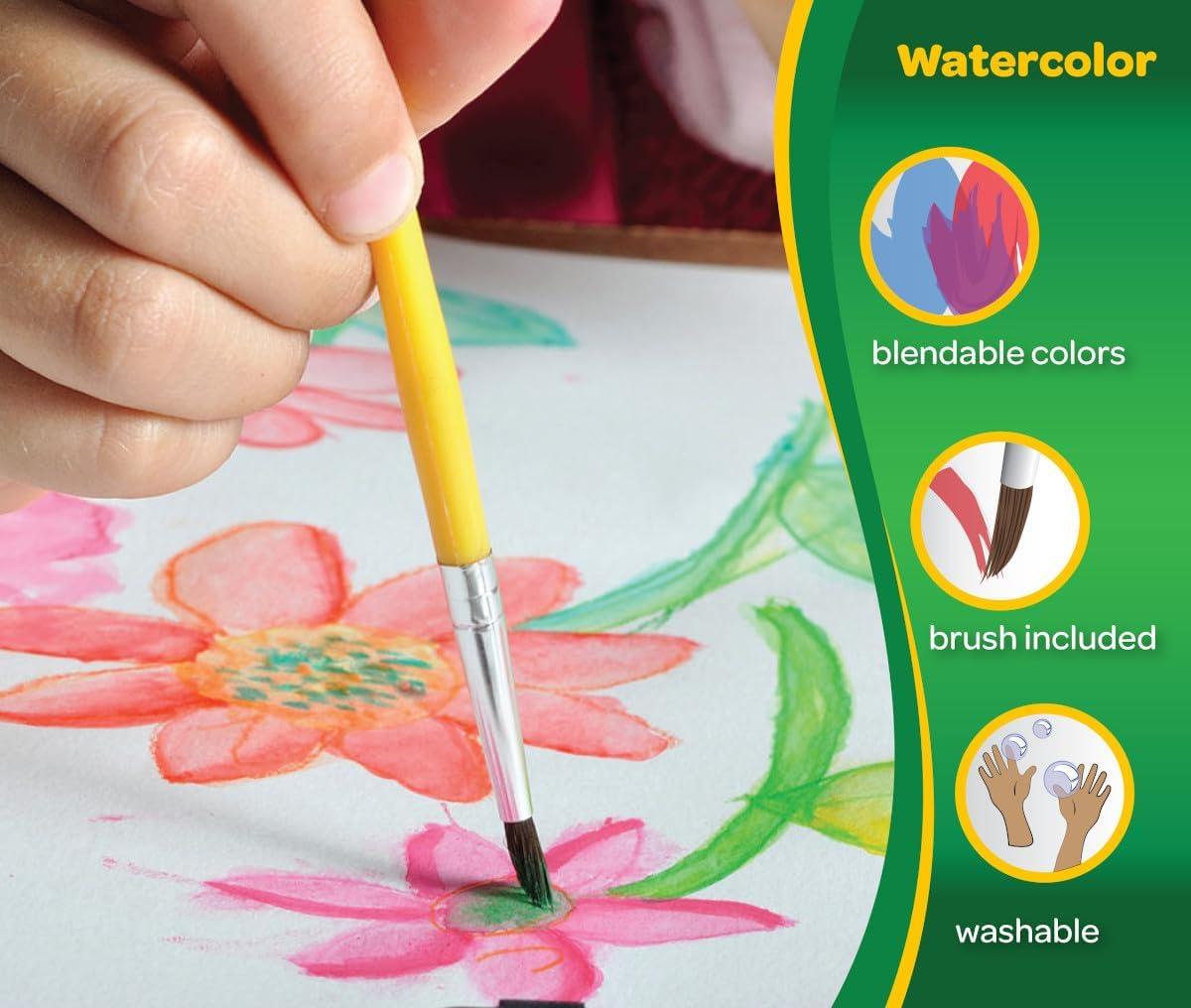 imageCrayola Watercolor Paint Set 16 Count Washable Paint for Kids 1 Paint Brush Arts ampamp Crafts Supplies Assorted Colors Ages 4